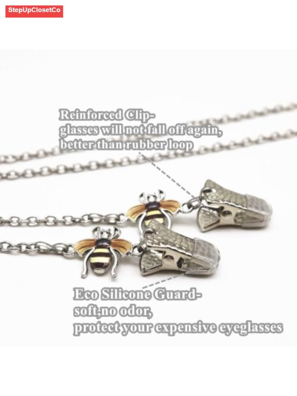 Eyeglass Chain Glasses Strap Stainless Steel Clip On Honeybee - Picture 2 of 6